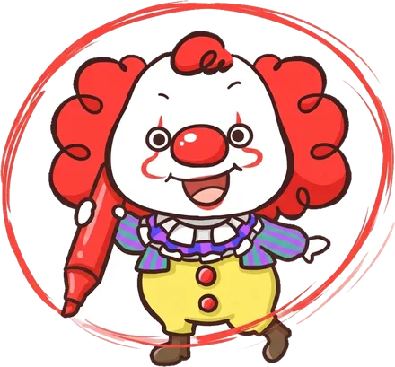 赤ペンで丸をつけるピエロのペー